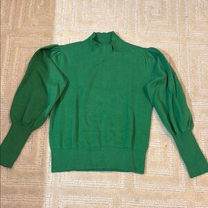 Vibrant Green Mock Turtleneck Sweater with Ribbed Details